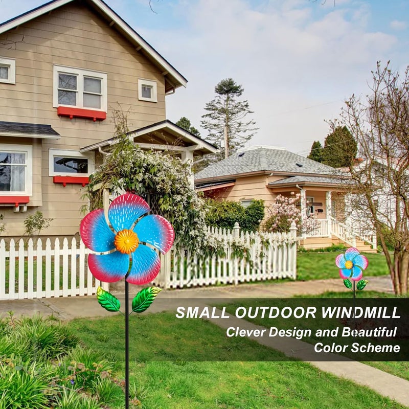 Senflame ​Garden Wind Spinners & ​Metal Wind Sculptures - ​Outdoor Windmill Decor with Vibrant Red & Blue, ​Yard Art for Patio Lawn Garden Ornament, Dynamic ​Wind Spinner Sculpture for Landscape Decor - Image 2